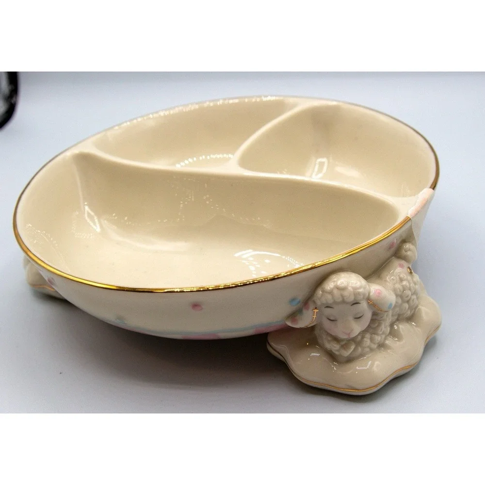 Lenox Lazy Lambs Porcelain 4-Piece Bundle Keepsake Box Night Light Plaque‎ Bowl
